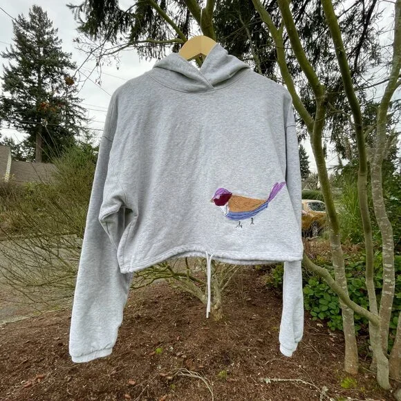 Handmade Bird Cropped Sweatshirt Small - Picture 5 of 7